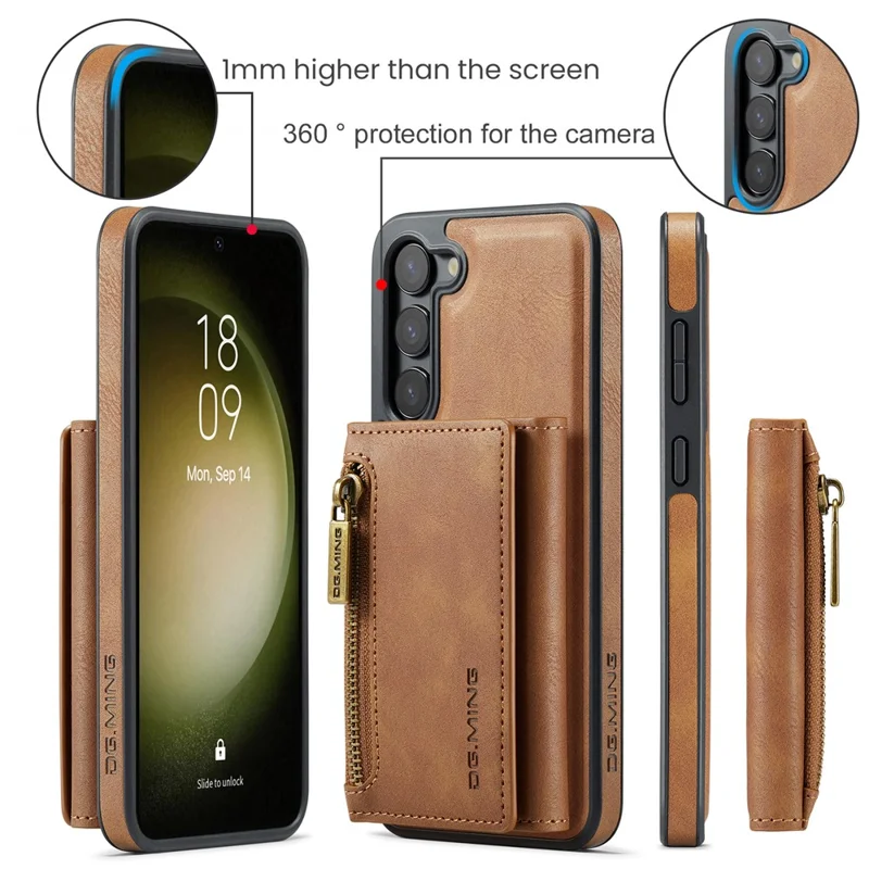 DG.MING M5 Series For Samsung Galaxy S23 Case Phone Cover with Detachable Wallet - Brown