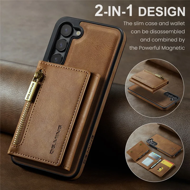 DG.MING M5 Series For Samsung Galaxy S23 Case Phone Cover with Detachable Wallet - Brown