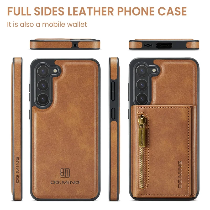 DG.MING M5 Series For Samsung Galaxy S23 Case Phone Cover with Detachable Wallet - Brown