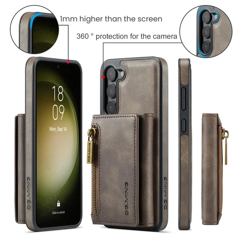 Étui pour Samsung Galaxy S22+ 5G DG.MING M5 Series avec poche zippée et porte-monnaie - Café