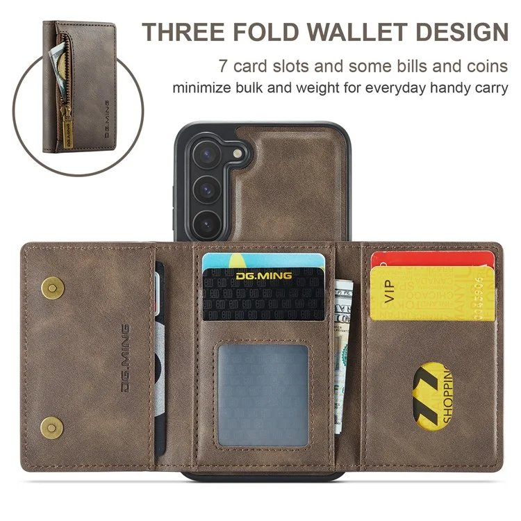 Étui pour Samsung Galaxy S22+ 5G DG.MING M5 Series avec poche zippée et porte-monnaie - Café