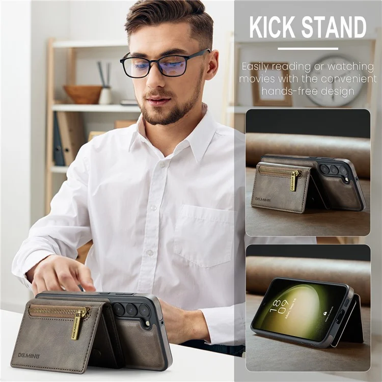 Étui pour Samsung Galaxy S22+ 5G DG.MING M5 Series avec poche zippée et porte-monnaie - Café