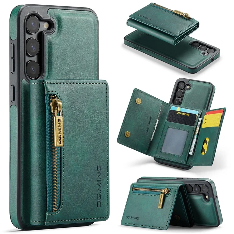 DG.MING M5 Series For Samsung Galaxy S22 5G Case Detachable Wallet Kickstand Phone Cover - Green