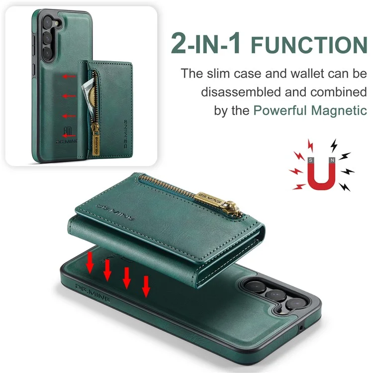 DG.MING M5 Series For Samsung Galaxy S22 5G Case Detachable Wallet Kickstand Phone Cover - Green