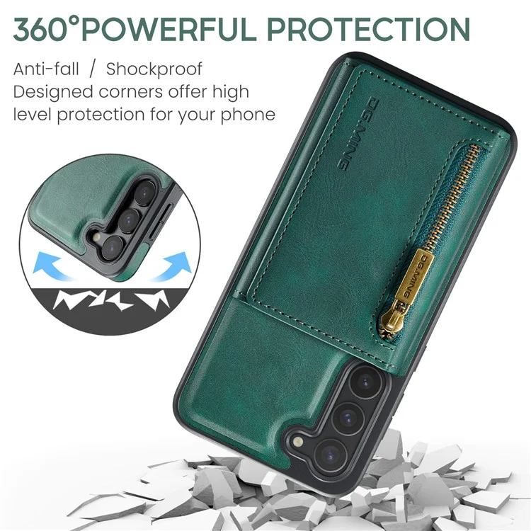 DG.MING M5 Series For Samsung Galaxy S22 5G Case Detachable Wallet Kickstand Phone Cover - Green