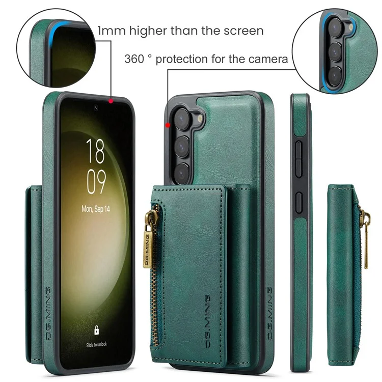 DG.MING M5 Series For Samsung Galaxy S22 5G Case Detachable Wallet Kickstand Phone Cover - Green