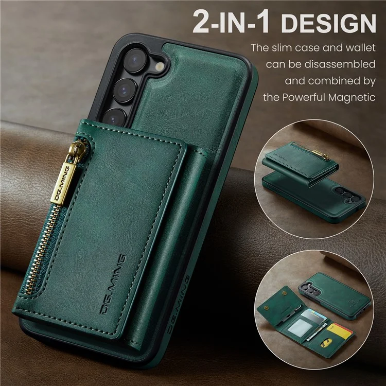 DG.MING M5 Series For Samsung Galaxy S22 5G Case Detachable Wallet Kickstand Phone Cover - Green