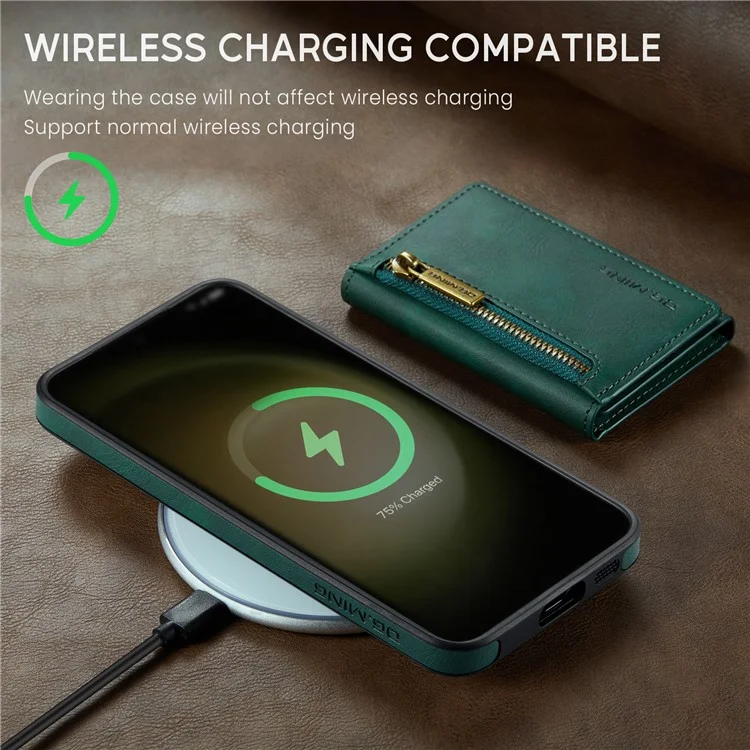 DG.MING M5 Series For Samsung Galaxy S22 5G Case Detachable Wallet Kickstand Phone Cover - Green