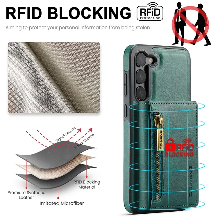 DG.MING M5 Series For Samsung Galaxy S22 5G Case Detachable Wallet Kickstand Phone Cover - Green