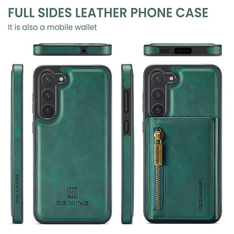 DG.MING M5 Series For Samsung Galaxy S22 5G Case Detachable Wallet Kickstand Phone Cover - Green