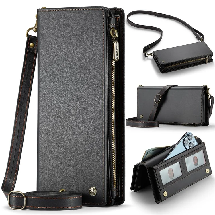 Borsa Caseme Me10 Crossbody Per il Portafoglio Con Cerniera Del Telefono 4,0-6.7 'custodia in Pelle Con Supporto a 12 Carte - Nero