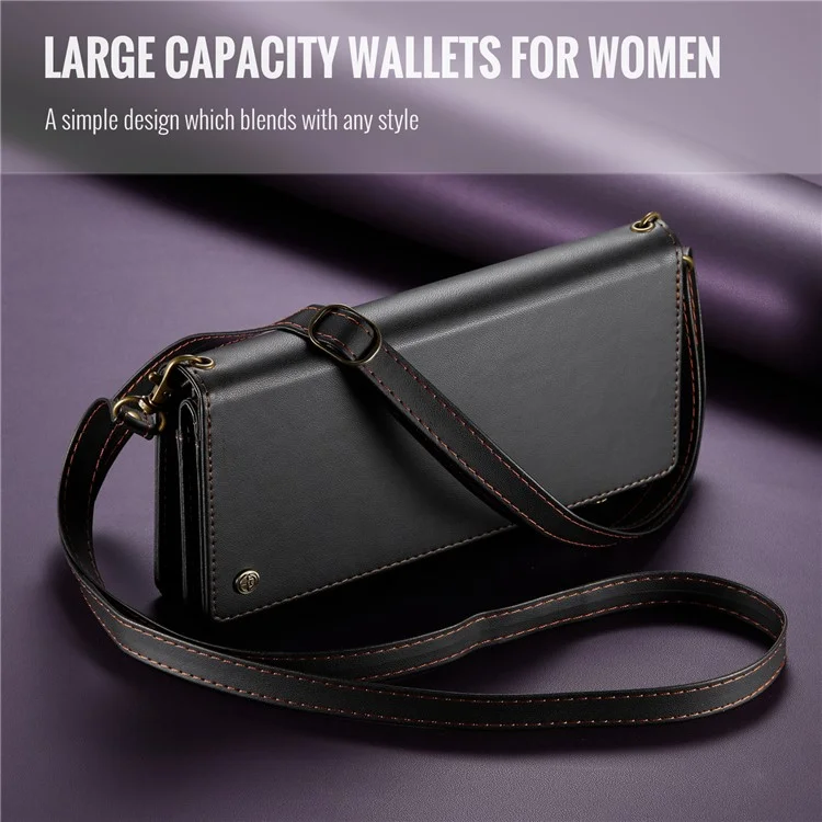 CASEME Me10 Crossbody Bag für 4.0-6.7'' Telefon Reißverschlussbrieftasche Geldbörsen Lederetui mit 12 Kartenfächern - Schwarz
