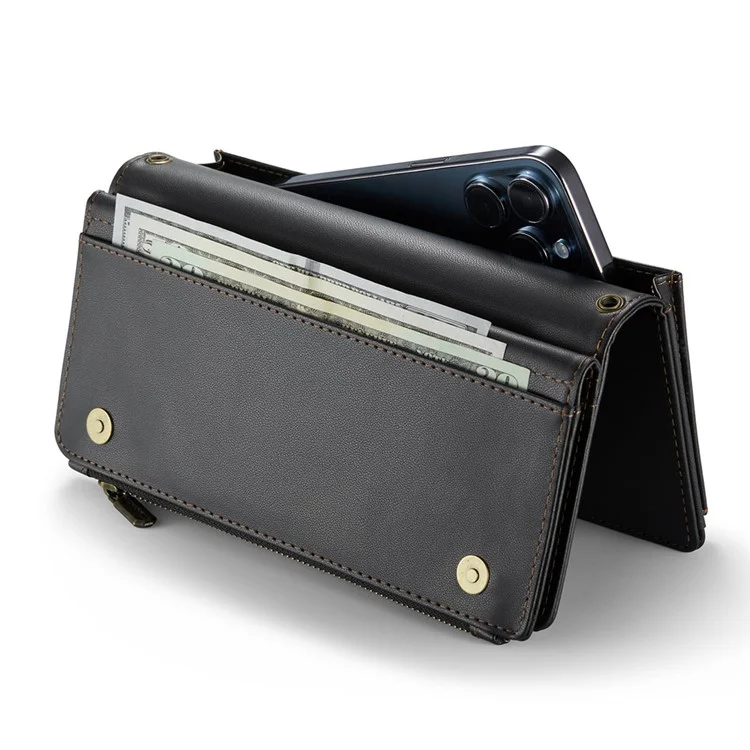CASEME Me10 Crossbody Bag für 4.0-6.7'' Telefon Reißverschlussbrieftasche Geldbörsen Lederetui mit 12 Kartenfächern - Schwarz
