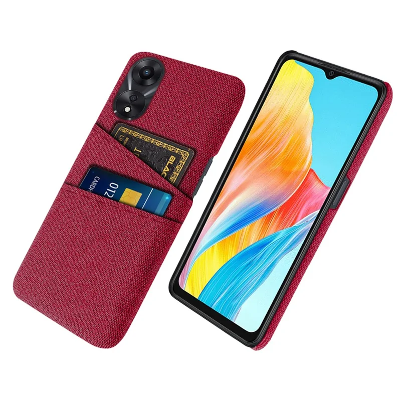 For Oppo A38 4G / A18 4G Case Dual Card Slots PC+Cloth Phone Cover - Red