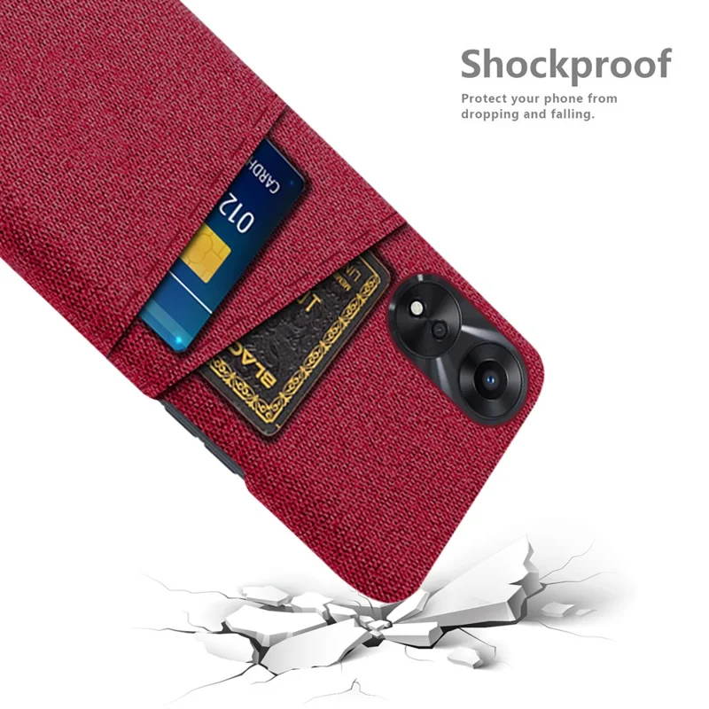 For Oppo A38 4G / A18 4G Case Dual Card Slots PC+Cloth Phone Cover - Red