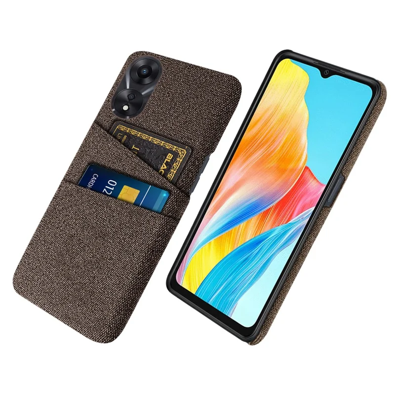 For Oppo A38 4G / A18 4G Case Dual Card Slots PC+Cloth Phone Cover - Brown