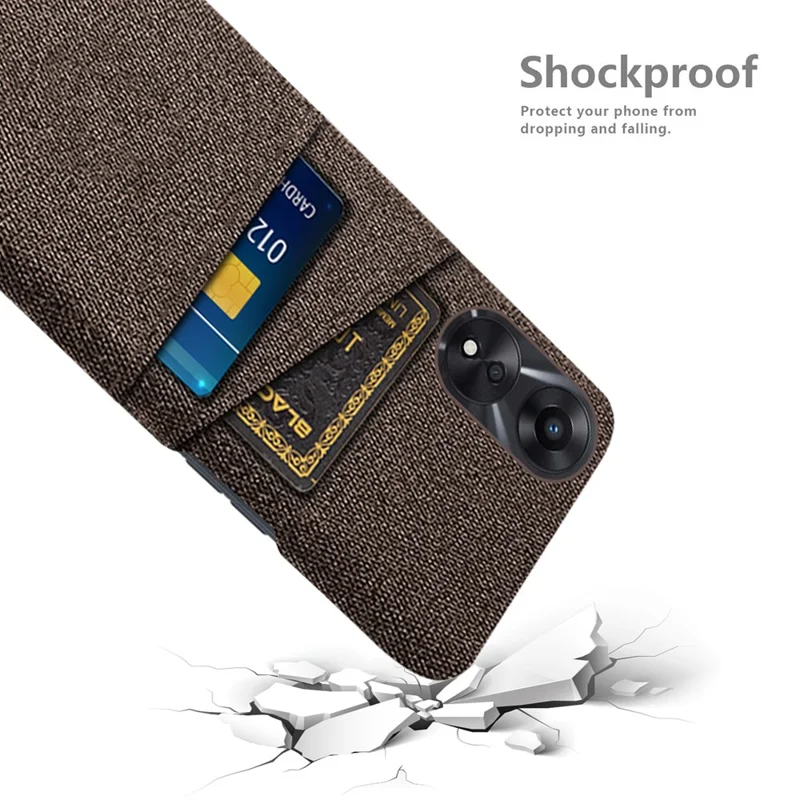 For Oppo A38 4G / A18 4G Case Dual Card Slots PC+Cloth Phone Cover - Brown