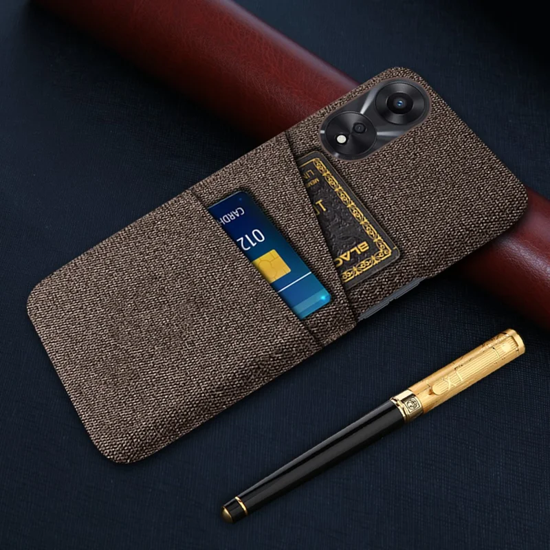 For Oppo A38 4G / A18 4G Case Dual Card Slots PC+Cloth Phone Cover - Brown