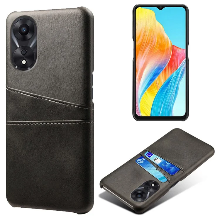 Para Oppo A38 4G / A18 4G Capa à prova de quedas Couro PU + PC Protetor de telefone com 2 suportes de cartão - Preto