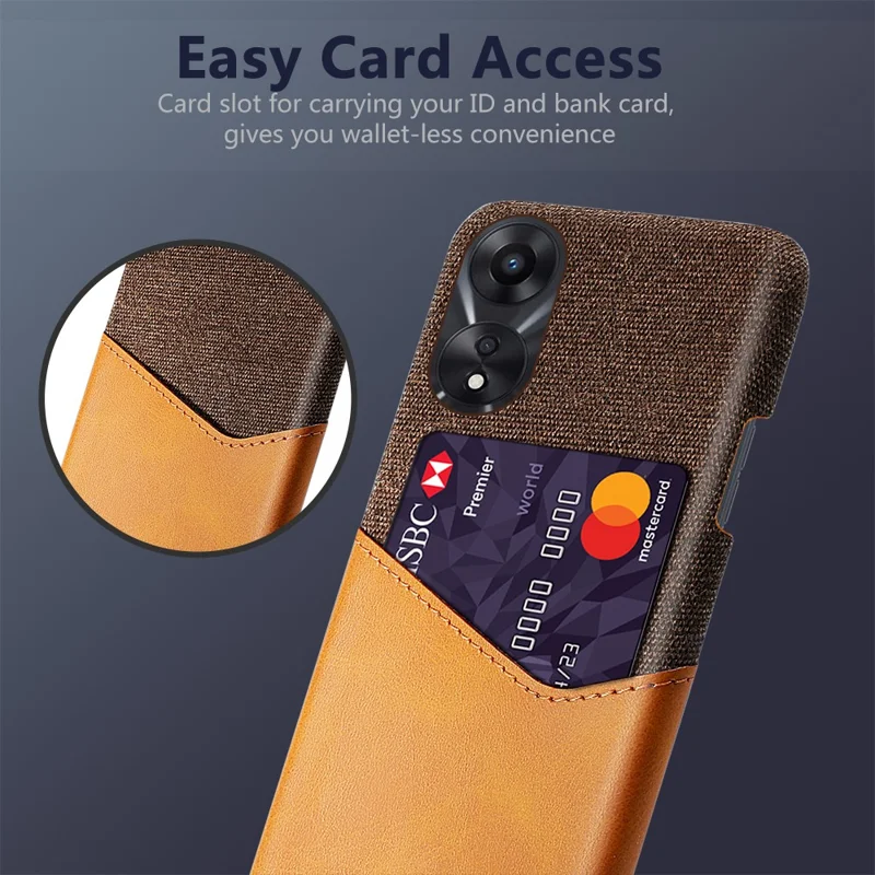 For Oppo A38 4G / A18 4G Case PU Leather Card Slot Cloth Texture PC Phone Cover - Orange