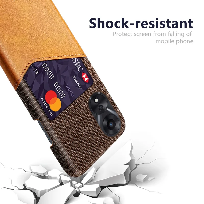 For Oppo A38 4G / A18 4G Case PU Leather Card Slot Cloth Texture PC Phone Cover - Orange