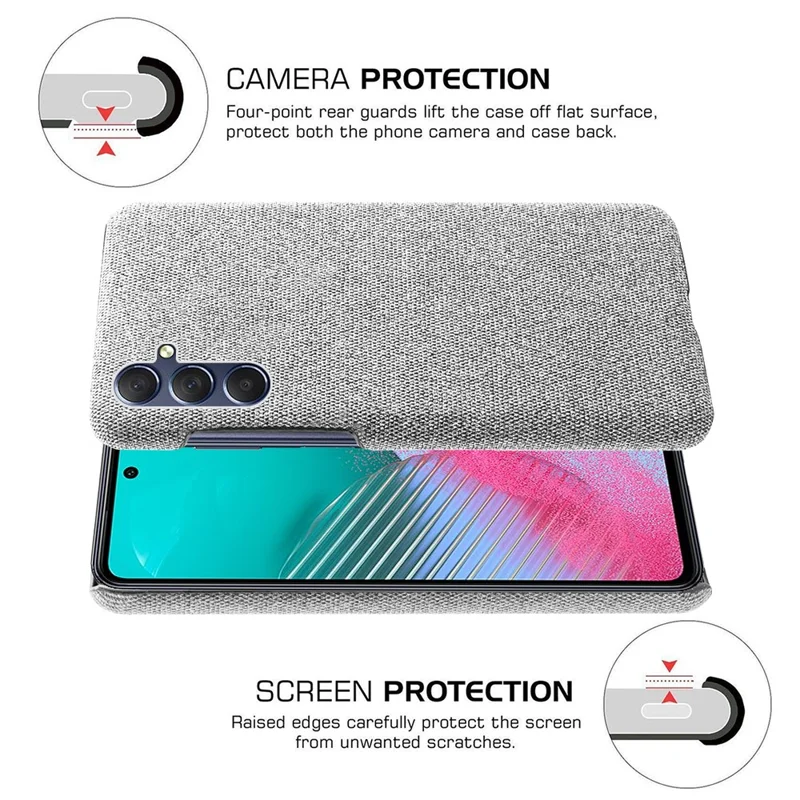 For Samsung Galaxy A15 5G Case Slim-fit Shockproof Cloth+PC Smartphone Cover - Light Grey