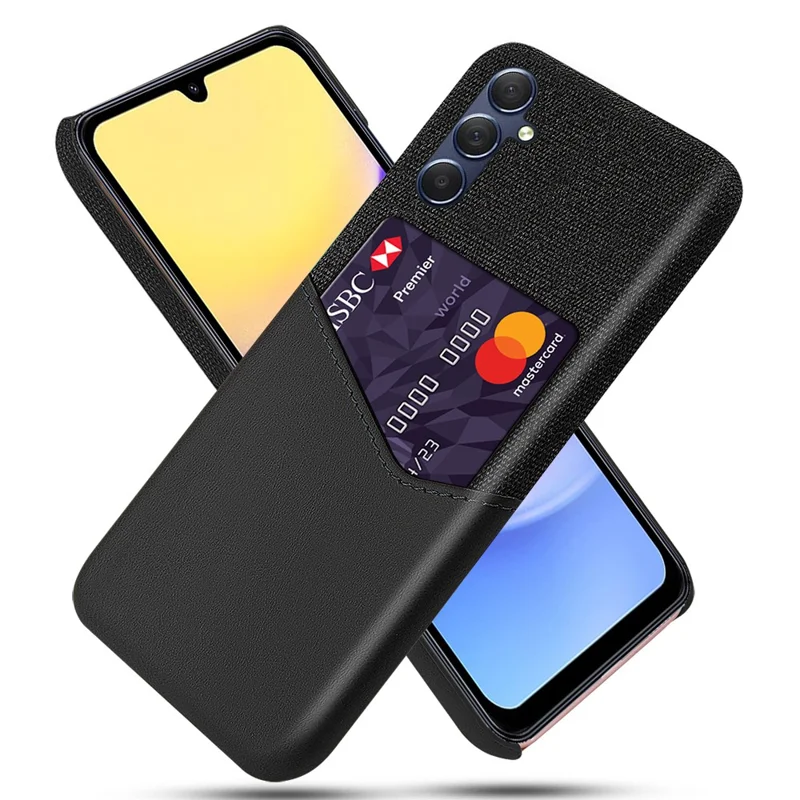 For Samsung Galaxy A15 5G Cell Phone Case Cloth Texture PU+PC Back Shell - Black