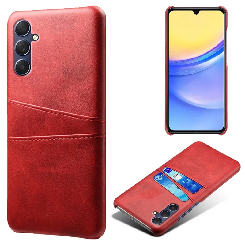 For Samsung Galaxy A15 5G Case Anti-drop PU Leather+PC Dual Card Slots Phone Shell - Red