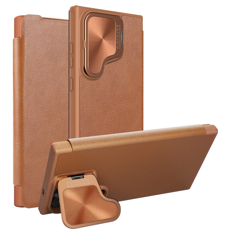 NILLKIN Qin Prop Series for Samsung Galaxy S24+ Leather Case Kickstand Card Holder Phone Cover - Brown