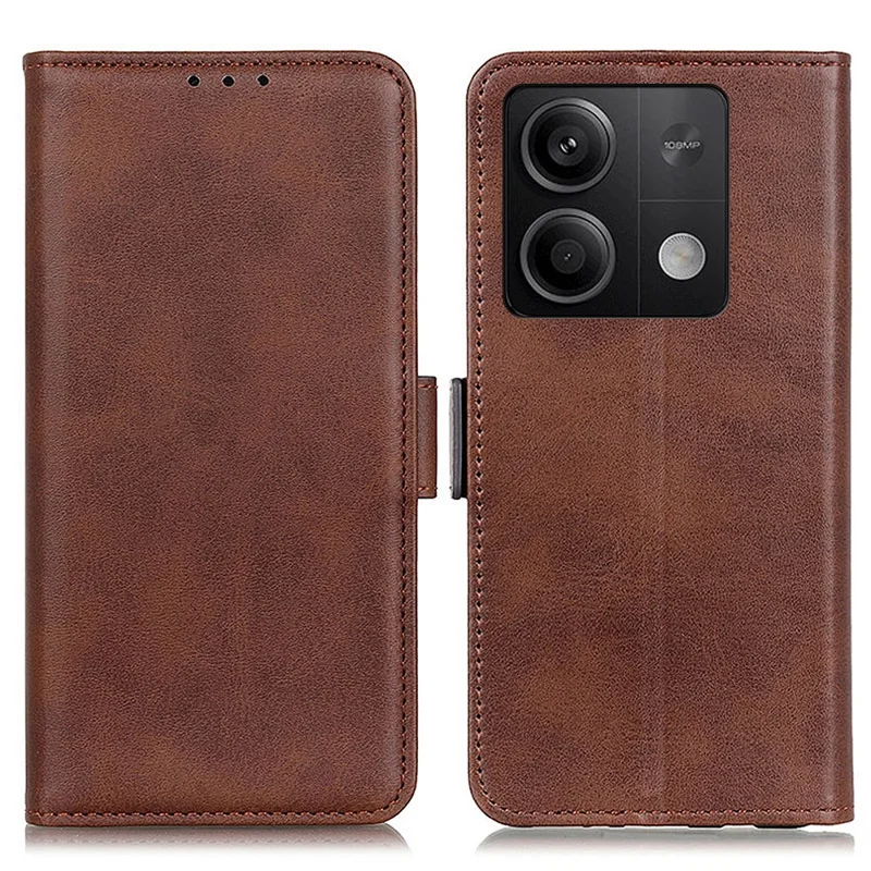 For Xiaomi Redmi Note 13 5G / 13 5G (China) Leather Case Magnetic Clasp Wallet Phone Cover - Brown