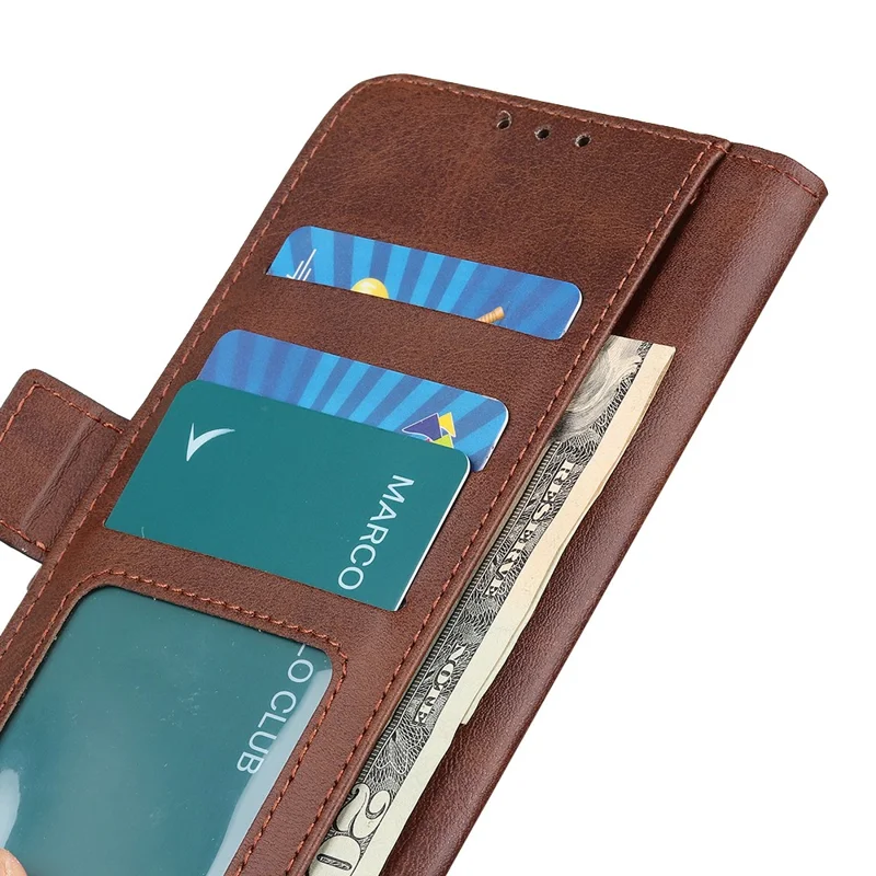 For Xiaomi Redmi Note 13 5G / 13 5G (China) Leather Case Magnetic Clasp Wallet Phone Cover - Brown