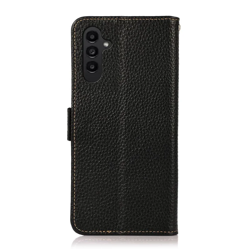 KHAZNEH Para Samsung Galaxy A25 5G (Global) (161,0 x 76,5 x 8,3 mm) Capa de Couro Genuíno de Vaca Suporte de Bloqueio RFID Flip Phone Cover - Preto