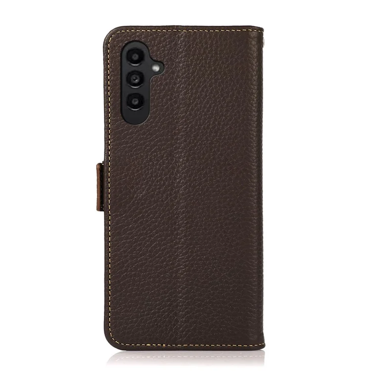 KHAZNEH Pour Samsung Galaxy A25 5G (Global) (161,0 x 76,5 x 8,3 mm) Véritable Étui en Cuir de Vache Avec Support RFID Bloquant Flip Phone Cover - Marron