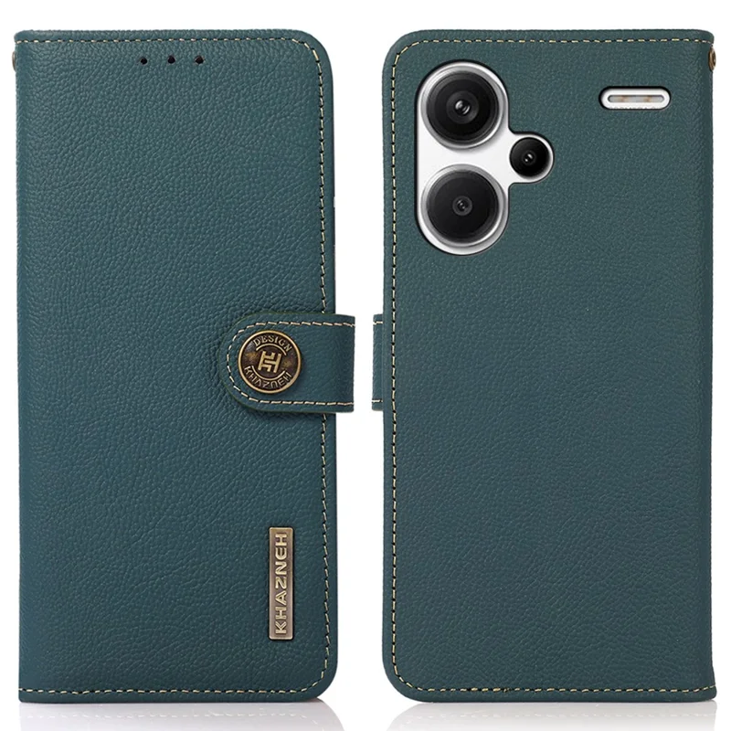 KHAZNEH For Xiaomi Redmi Note 13 Pro+ 5G Cell Phone Case Genuine Cow Leather Wallet Stand Protective Cover - Green