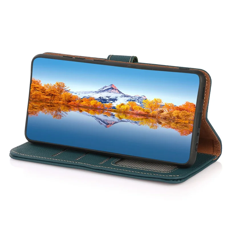 KHAZNEH For Xiaomi Redmi Note 13 Pro+ 5G Cell Phone Case Genuine Cow Leather Wallet Stand Protective Cover - Green