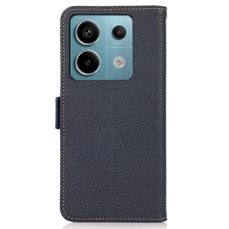 KHAZNEH For Xiaomi Redmi Note 13 5G / 13 5G (China) Phone Case RFID Blocking Genuine Cow Leather Cover - Blue