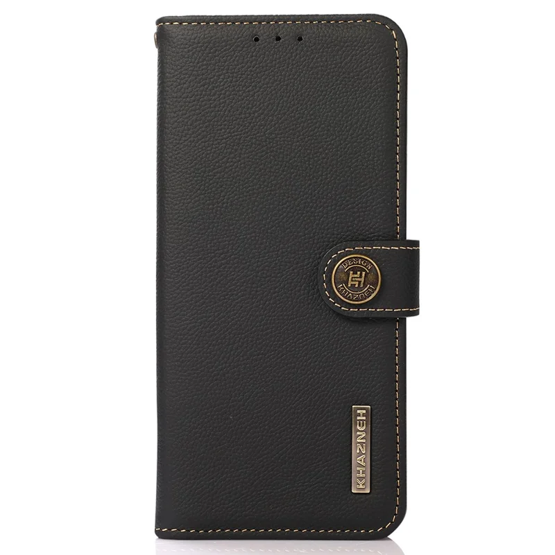 KHAZNEH For Xiaomi Redmi Note 13 Pro 5G / Poco X6 5G Case RFID Blocking Genuine Cow Leather Card Slot Phone Cover - Black