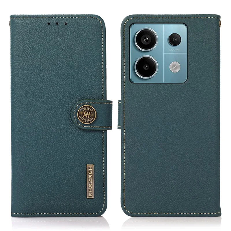 KHAZNEH For Xiaomi Redmi Note 13 Pro 5G / Poco X6 5G Case RFID Blocking Genuine Cow Leather Card Slot Phone Cover - Green