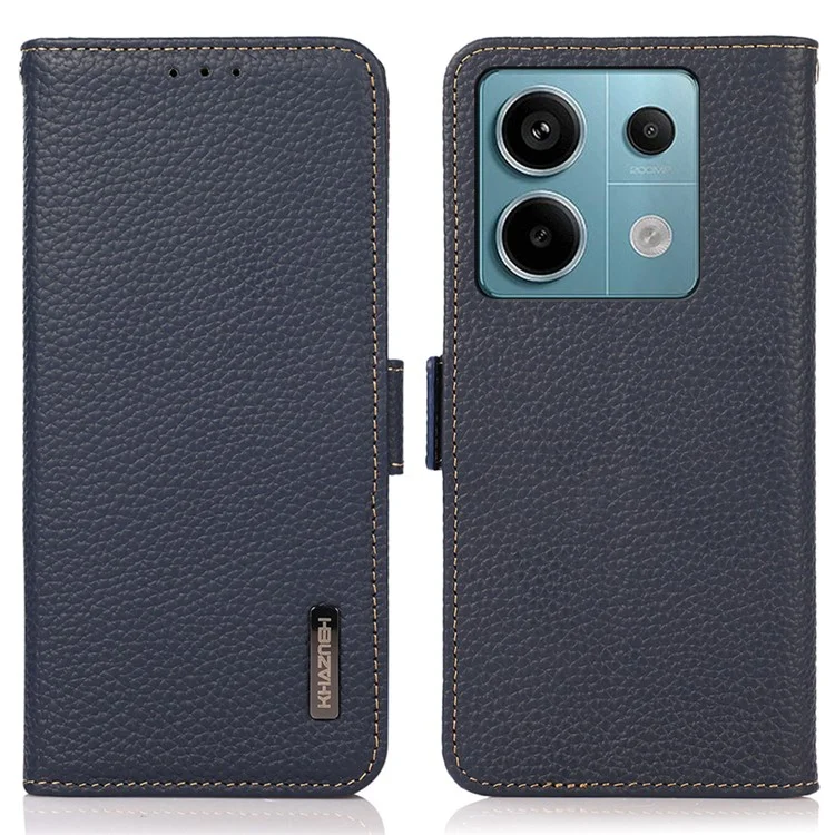 KHAZNEH Per Xiaomi Redmi Note 13 Pro 5G / Poco X6 5G Custodia Texture Litchi RFID Blocking Protettore del Telefono - Blu