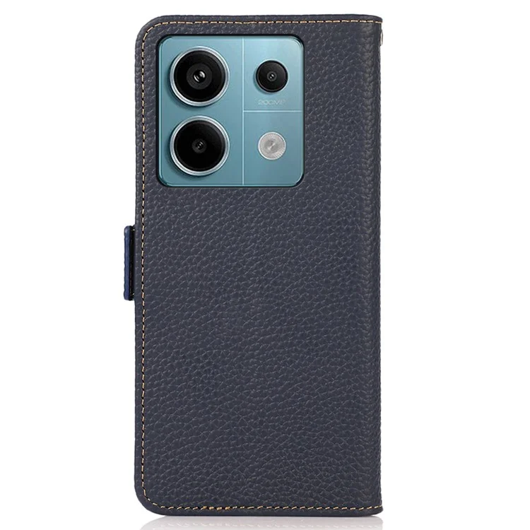 KHAZNEH Per Xiaomi Redmi Note 13 Pro 5G / Poco X6 5G Custodia Texture Litchi RFID Blocking Protettore del Telefono - Blu