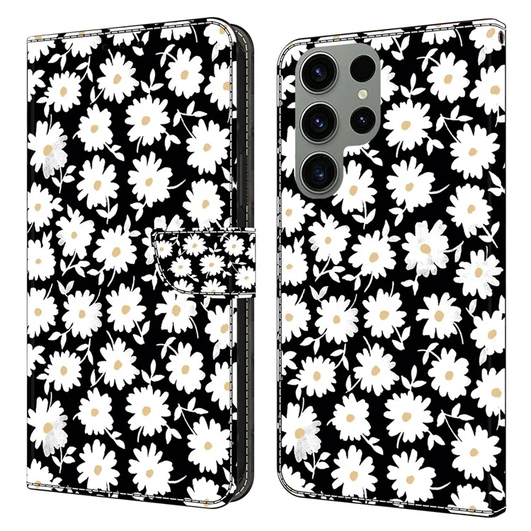 Housse pour Samsung Galaxy S24 Ultra Anti-chute en cuir PU + TPU Motif 3D - Floral