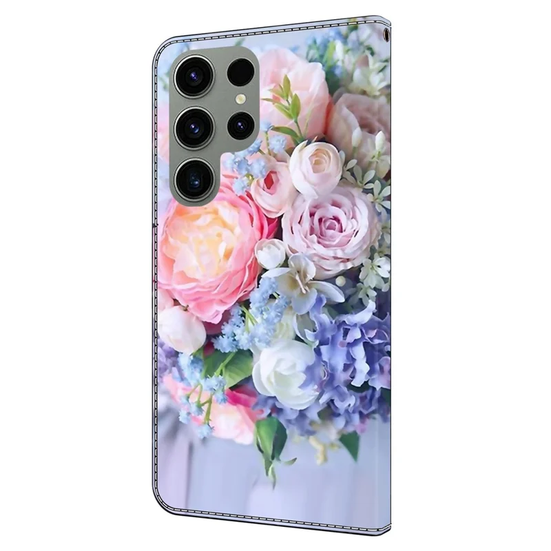 For Samsung Galaxy S24 Ultra Case Anti-fall PU Leather+TPU 3D Pattern Phone Guard Cover -  Colorful Flower