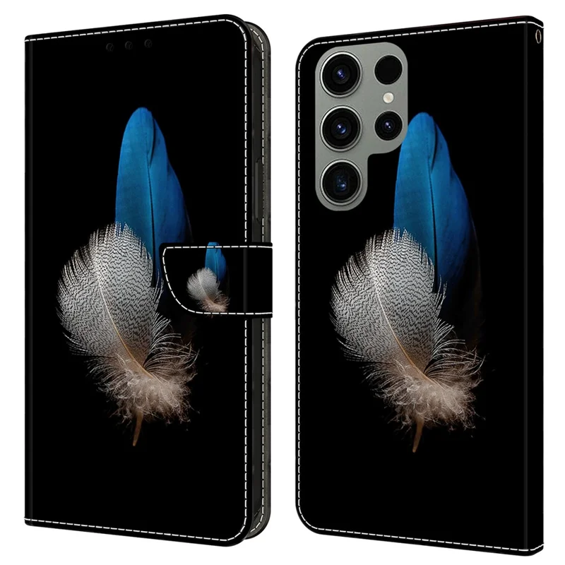 For Samsung Galaxy S24 Ultra Wallet Case PU Leather 3D Pattern Printing Stand Cover - Two Feathers
