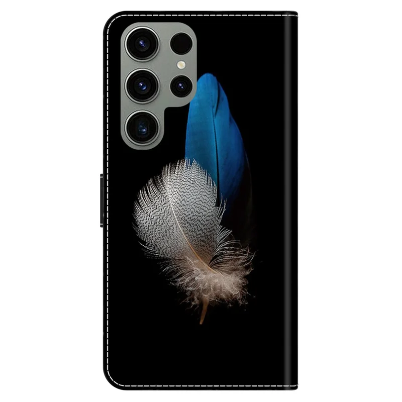 For Samsung Galaxy S24 Ultra Wallet Case PU Leather 3D Pattern Printing Stand Cover - Two Feathers