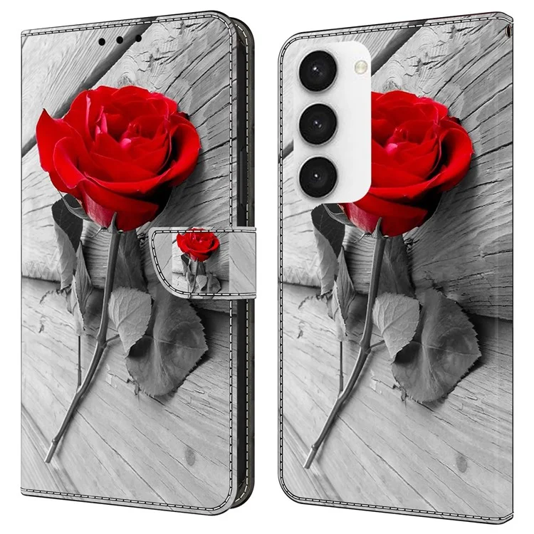 For Samsung Galaxy S24 Cell Phone Case Leather 3D Pattern Card Slot Protective Cover - Rose