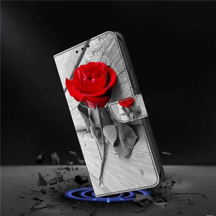 For Samsung Galaxy S24 Cell Phone Case Leather 3D Pattern Card Slot Protective Cover - Rose
