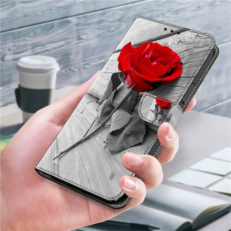 For Samsung Galaxy S24 Cell Phone Case Leather 3D Pattern Card Slot Protective Cover - Rose