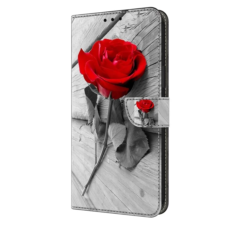 For Samsung Galaxy S24 Cell Phone Case Leather 3D Pattern Card Slot Protective Cover - Rose