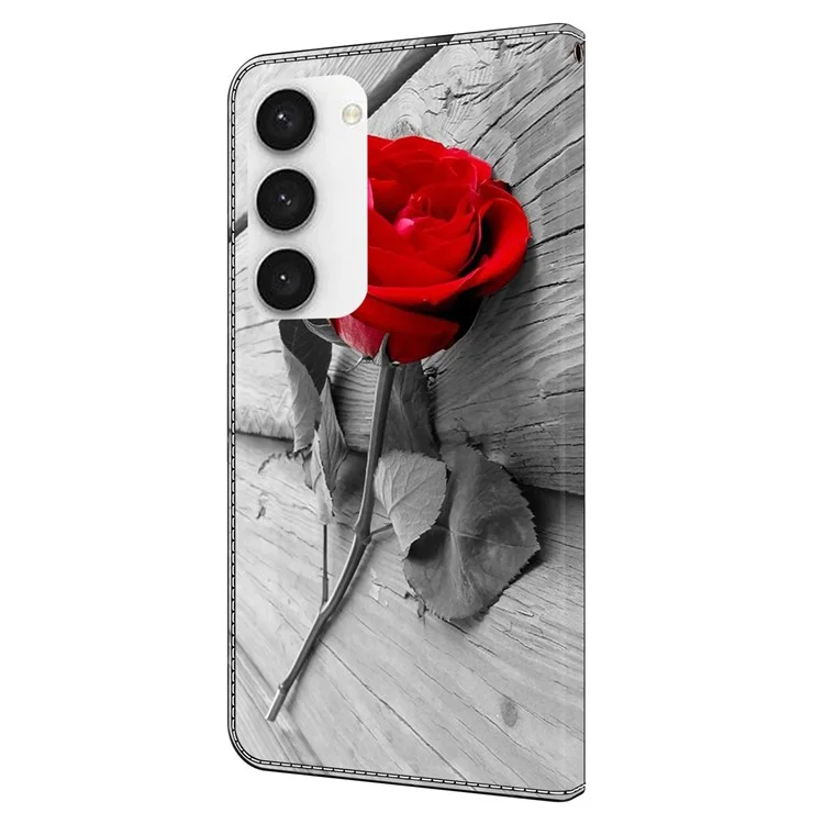 For Samsung Galaxy S24 Cell Phone Case Leather 3D Pattern Card Slot Protective Cover - Rose