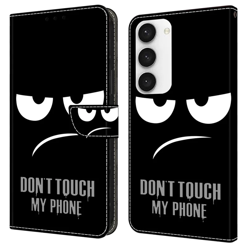 For Samsung Galaxy S24 Cell Phone Case Leather 3D Pattern Card Slot Protective Cover - Don't Touch My Phone